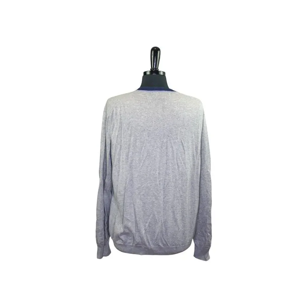 Vintage Perry Ellis V Neck Cardigan Sweater Gray Blue Preppy Classic L